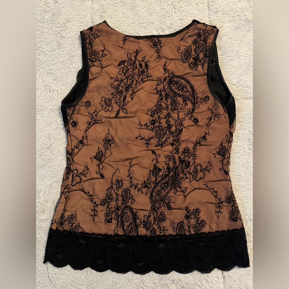 Hillard & Hanson Black & Cinnamon Sleeveless Bustier Style Tank Top - Picture 2 of 13